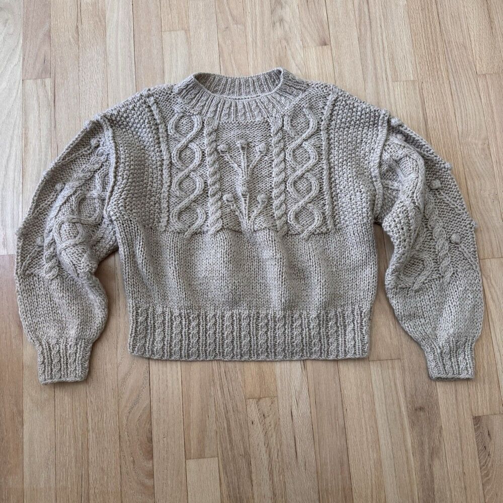 Vintage Hand Knitted Womens Sweater Liz Clziborne L Beige Chunky Grannycore Tan